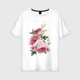 Женская футболка хлопок Oversize с принтом Акварельные розы в Рязани, 100% хлопок | свободный крой, круглый ворот, спущенный рукав, длина до линии бедер
 | акварель | ботаника | весна | женственность | иллюстрация | нежность | рисунок | розы | цветы