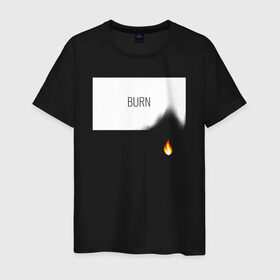 Мужская футболка хлопок с принтом BURN в Рязани, 100% хлопок | прямой крой, круглый вырез горловины, длина до линии бедер, слегка спущенное плечо. | burn | creative | fire | flame | minimalism | горение | гореть | жечь | креатив | креативная | минимал | минимализм | надпись | огонь | пламя | текст