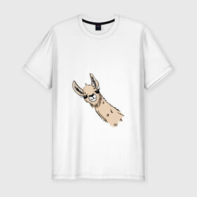 Мужская футболка хлопок Slim с принтом Лама в Рязани, 92% хлопок, 8% лайкра | приталенный силуэт, круглый вырез ворота, длина до линии бедра, короткий рукав | Тематика изображения на принте: альпака | лама | любопытная лама | улыбающаяся лама