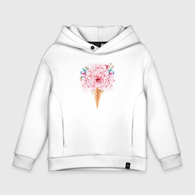 Детское худи Oversize хлопок с принтом Flowers ice cream в Рязани, френч-терри — 70% хлопок, 30% полиэстер. Мягкий теплый начес внутри —100% хлопок | боковые карманы, эластичные манжеты и нижняя кромка, капюшон на магнитной кнопке | 8 марта | girl | woman | бабушка | весна | девушкам | девушке | девушки | женский | листья | мама | март | пионы | подарок | тренд | цветочки | цветы