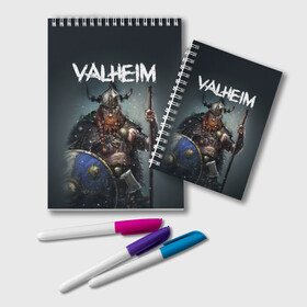 Блокнот с принтом Valheim в Рязани, 100% бумага | 48 листов, плотность листов — 60 г/м2, плотность картонной обложки — 250 г/м2. Листы скреплены удобной пружинной спиралью. Цвет линий — светло-серый
 | Тематика изображения на принте: drakkar | valhalla | valheim | viking | vikings | валхэйм | вальгала | вальхала | вальхейм | викинг | викинги | драккар