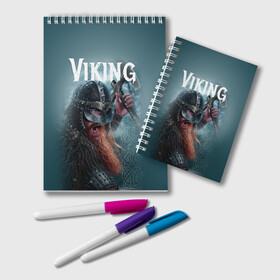 Блокнот с принтом Viking в Рязани, 100% бумага | 48 листов, плотность листов — 60 г/м2, плотность картонной обложки — 250 г/м2. Листы скреплены удобной пружинной спиралью. Цвет линий — светло-серый
 | Тематика изображения на принте: drakkar | valhalla | valheim | viking | vikings | валхэйм | вальгала | вальхала | вальхейм | викинг | викинги | драккар