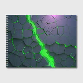 Альбом для рисования с принтом ЗЕЛЕНЫЙ РАЗЛОМ | 3Д РАЗЛОМ в Рязани, 100% бумага
 | матовая бумага, плотность 200 мг. | 3d | 3д | abstrakt | couter strike | csgo | dota | geometry | green | lol | rift | steel | wow | абстракт | геометрия | дота | зеленый | камни | кубики | пластик | плиты | разлом | раскол | свет | скин | сталь | текстура | трещина