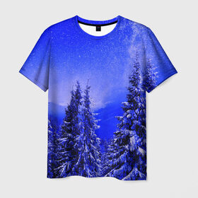 Мужская футболка 3D с принтом Зимний лес в Рязани, 100% полиэфир | прямой крой, круглый вырез горловины, длина до линии бедер | tegunvteg | деревья | зима | зимний лес | лес | листья | мороз | природа | снег | темный лес