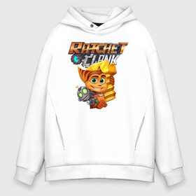 Мужское худи Oversize хлопок с принтом Ratchet & Clank в Рязани, френч-терри — 70% хлопок, 30% полиэстер. Мягкий теплый начес внутри —100% хлопок | боковые карманы, эластичные манжеты и нижняя кромка, капюшон на магнитной кнопке | Тематика изображения на принте: game | ratchet  clank | галактические рейнджеры | игры | рэтчет и кланr