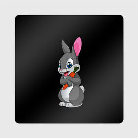 Магнит виниловый Квадрат с принтом ЗАЙКА в Рязани, полимерный материал с магнитным слоем | размер 9*9 см, закругленные углы | bunny | cartoon | hare | rabbit | белый | зайчик | заяц | кролик | морковка | мультик | серый