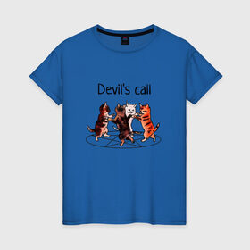 Женская футболка хлопок с принтом Calling the Devil в Рязани, 100% хлопок | прямой крой, круглый вырез горловины, длина до линии бедер, слегка спущенное плечо | devil | love | pentagram | дьявол | котята | люцифер | пентаграмма | призыв