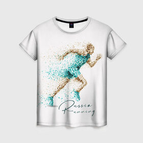Женская футболка 3D с принтом Russia Running в Рязани, 100% полиэфир ( синтетическое хлопкоподобное полотно) | прямой крой, круглый вырез горловины, длина до линии бедер | running | russia | russia running | бег | россия