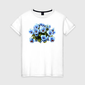 Женская футболка хлопок с принтом Цветочки в Рязани, 100% хлопок | прямой крой, круглый вырез горловины, длина до линии бедер, слегка спущенное плечо | анютины глазки | девушкам | женщинам | красота | цветочки | цветы