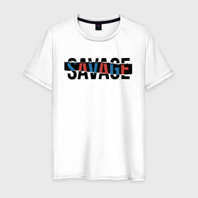 Мужская футболка хлопок с принтом SAVAGE | ДИКАРЬ в Рязани, 100% хлопок | прямой крой, круглый вырез горловины, длина до линии бедер, слегка спущенное плечо. | creative | minimalism | savage | wild | дикарь | дикий | креатив | креативная | минимализм | надпись | одичалый | текст