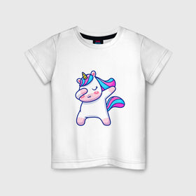 Детская футболка хлопок с принтом Cute unicorn в Рязани, 100% хлопок | круглый вырез горловины, полуприлегающий силуэт, длина до линии бедер | даб | детский единорог | единорог | единорог арт | единорог вектор | единорог даб | радужный единорог | розовый единорог