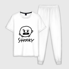 Мужская пижама хлопок с принтом SHOOKY | BTS в Рязани, 100% хлопок | брюки и футболка прямого кроя, без карманов, на брюках мягкая резинка на поясе и по низу штанин
 | Тематика изображения на принте: army | bangtan boys | bt21 | bts | bts stickers | chimmy | cooky | k pop | koya | mang | monster | rap monster | rapmon | rj | rm | shooky | tata | van | бтс | ви | джей хоуп | джонгук | кейпоп | реп монстр | стикеры bts | сюга | чимин | чин