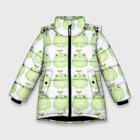 Зимняя куртка для девочек 3D с принтом лягушки-росточки в Рязани, ткань верха — 100% полиэстер; подклад — 100% полиэстер, утеплитель — 100% полиэстер. | длина ниже бедра, удлиненная спинка, воротник стойка и отстегивающийся капюшон. Есть боковые карманы с листочкой на кнопках, утяжки по низу изделия и внутренний карман на молнии. 

Предусмотрены светоотражающий принт на спинке, радужный светоотражающий элемент на пуллере молнии и на резинке для утяжки. | животные | клубника | лягушка | милота | природа | росток