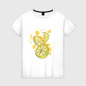 Женская футболка хлопок с принтом Лимон и Лайм в Рязани, 100% хлопок | прямой крой, круглый вырез горловины, длина до линии бедер, слегка спущенное плечо | art | food | juice | juicy | lemon | lime | summer | watercolor | watercolour | акварель | акварельные фрукты | арт | брызги | витамин с | еда | желтый лимон | зеленый лайм | иллюстрация | лето | правильное питание | природа | рисунок