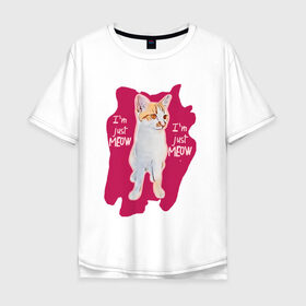 Мужская футболка хлопок Oversize с принтом The shusha cat в Рязани, 100% хлопок | свободный крой, круглый ворот, “спинка” длиннее передней части | cat | shusha | брызги | кошка | краска | розовый