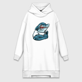 Платье-худи хлопок с принтом SHARK POWER в Рязани,  |  | arm | fish | megalodon | power | shark | strong | teeth | white shark | акула | белая акула | бицепс | зубы | мегалодон | рыба | сила