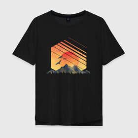 Мужская футболка хлопок Oversize с принтом Mountain Galaxy Sunset в Рязани, 100% хлопок | свободный крой, круглый ворот, “спинка” длиннее передней части | abstract | art | geometric | geometry | landscape | minimalism | sky | space | sun | абстракция | арт | векторный рисунок | восход | галактика | геометрия | гора | горный пейзаж | горы | закат | картина | космос | минимализм | небо