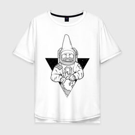 Мужская футболка хлопок Oversize с принтом Gnome Chompski Astronaut в Рязани, 100% хлопок | свободный крой, круглый ворот, “спинка” длиннее передней части | garden gnome | gnome alone | little rocket man | гном чомски | маленький космонавт | один гнома | садовый гном