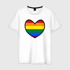 Мужская футболка хлопок с принтом Радужное сердце  в Рязани, 100% хлопок | прямой крой, круглый вырез горловины, длина до линии бедер, слегка спущенное плечо. | много цветов | радуга | радужная | радужное сердце | разноцветная | разноцветный | сердечко | сердце | цвета радуги | цветная | цветной