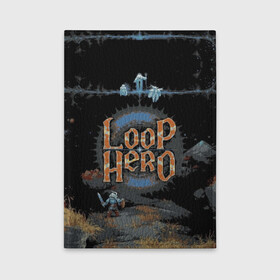 Обложка для автодокументов с принтом Loop Hero в Рязани, натуральная кожа |  размер 19,9*13 см; внутри 4 больших “конверта” для документов и один маленький отдел — туда идеально встанут права | games | knight | loop hero | magic | rogue like | russia | steam | sword | герой петли | игры | магия | меч | рогалик | россия | рыцарь | стим