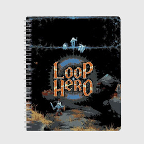 Тетрадь с принтом Loop Hero в Рязани, 100% бумага | 48 листов, плотность листов — 60 г/м2, плотность картонной обложки — 250 г/м2. Листы скреплены сбоку удобной пружинной спиралью. Уголки страниц и обложки скругленные. Цвет линий — светло-серый
 | games | knight | loop hero | magic | rogue like | russia | steam | sword | герой петли | игры | магия | меч | рогалик | россия | рыцарь | стим