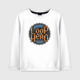 Детский лонгслив хлопок с принтом Loop Hero лого в Рязани, 100% хлопок | круглый вырез горловины, полуприлегающий силуэт, длина до линии бедер | games | knight | logo | loop hero | magic | rogue like | russia | steam | sword | герой петли | игры | лого | магия | меч | рогалик | россия | рыцарь | стим