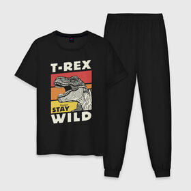 Мужская пижама хлопок с принтом T-rex wild в Рязани, 100% хлопок | брюки и футболка прямого кроя, без карманов, на брюках мягкая резинка на поясе и по низу штанин
 | dino | t rex | wild | дино | динозавр | закат | зверь | хищник