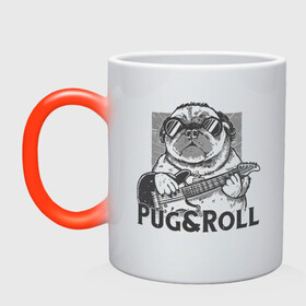 Кружка хамелеон с принтом Pug & Roll в Рязани, керамика | меняет цвет при нагревании, емкость 330 мл | dog | drawing | guitar | music | pop art | pug | rock and roll | гитара | мопс | музыка | очки | пес | поп арт | рисунок | рок н ролл | собака