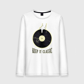 Мужской лонгслив хлопок с принтом Винил Keep It Classic в Рязани, 100% хлопок |  | audiophile | hand | hi fi | merch | old | retro | scratch | vintage | vinyl | vynil | аудиофил | винил мерч | виниловая пластинка | винтаж | граммофон | искусственное старение | классика | патефон | потертости