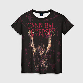 Женская футболка 3D с принтом Cannibal Corpse | Skeleton в Рязани, 100% полиэфир ( синтетическое хлопкоподобное полотно) | прямой крой, круглый вырез горловины, длина до линии бедер | blood | bones | cannibal corpse | skeleton | skull | кости | кровь | скелет | труп каннибала | череп