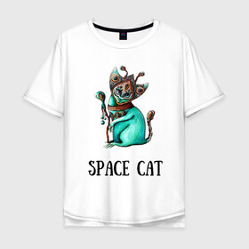 Мужская футболка хлопок Oversize с принтом Space cat в Рязани, 100% хлопок | свободный крой, круглый ворот, “спинка” длиннее передней части | cat | space | инопланетянин | киска | космос | кошка