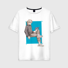 Женская футболка хлопок Oversize с принтом Современный Альбедо в Рязани, 100% хлопок | свободный крой, круглый ворот, спущенный рукав, длина до линии бедер
 | альбедо | арт | блондин | милый парень | рисунок