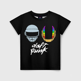 Детская футболка 3D с принтом Daft Punk в Рязани, 100% гипоаллергенный полиэфир | прямой крой, круглый вырез горловины, длина до линии бедер, чуть спущенное плечо, ткань немного тянется | daft punk | дафт панк | дафт панк арт | дафт панк шлемы | электронная музыка