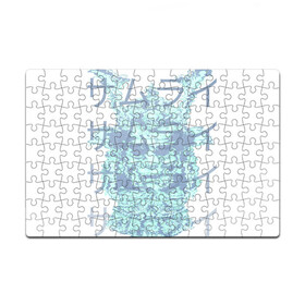 Пазл магнитный 126 элементов с принтом Sea foam samurai в Рязани, полимерный материал с магнитным слоем | 126 деталей, размер изделия —  180*270 мм | воин | иероглифы | маска | самурай | череп | шлем | япония