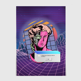 Постер с принтом Vaporwave Cyborg Statue в Рязани, 100% бумага
 | бумага, плотность 150 мг. Матовая, но за счет высокого коэффициента гладкости имеет небольшой блеск и дает на свету блики, но в отличии от глянцевой бумаги не покрыта лаком | aesthetic | critical | cyberpunk | error | geometry | retrowave | sun | windows | вапорвейв | вейпорвейв | виндоус | геометрия | киберпанк | киборг | критическая ошибка | ошибка | паровая волна | ретровейв | солнце | статуя