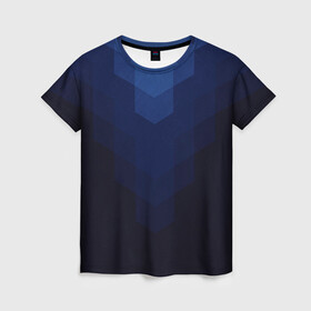 Женская футболка 3D с принтом Сине-черная Геометрия Линий в Рязани, 100% полиэфир ( синтетическое хлопкоподобное полотно) | прямой крой, круглый вырез горловины, длина до линии бедер | абстракция | в топе | в тренде | волейбол | геометрический | геометрия линий | линии | популярный | сине черный | синий | спорт | спортивный | форма | футбол | черный
