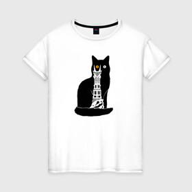 Женская футболка хлопок с принтом КотоМордор в Рязани, 100% хлопок | прямой крой, круглый вырез горловины, длина до линии бедер, слегка спущенное плечо | cat | башня | властелин колец | киса | кот | котенок | котэ | кошка | мордор | фильм | черный
