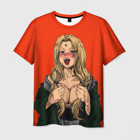 Мужская футболка 3D с принтом Ahegao Цунаде в Рязани, 100% полиэфир | прямой крой, круглый вырез горловины, длина до линии бедер | ahegao | anime | anime girl | ахегао | девушка | охегао | семпай | цунаде | цунадэ