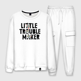 Мужской костюм хлопок с принтом Little Trouble Maker в Рязани, 100% хлопок | на свитшоте круглая горловина, мягкая резинка по низу. Брюки заужены к низу, на них два вида карманов: два “обычных” по бокам и два объемных, с клапанами, расположенные ниже линии бедра. Брюки с мягкой трикотажной резинкой на поясе и по низу штанин. В поясе для дополнительного комфорта — широкие завязки | tom  jerry | tom and jerry | vdzabma | джерри | том | том  джерри | том и джерри