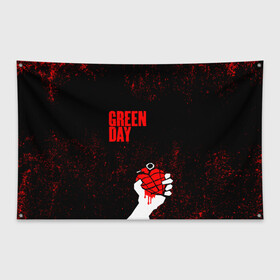 Флаг-баннер с принтом green day в Рязани, 100% полиэстер | размер 67 х 109 см, плотность ткани — 95 г/м2; по краям флага есть четыре люверса для крепления | Тематика изображения на принте: american idiot | boulevard of broke | day | green | green day | green day hits | green day lyrics | green day mix | green day music video | green day official | green day songs | green day videos | greenday | music | music video | official | warner record