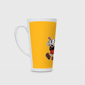 Кружка Латте с принтом CUPHEAD КАПХЕД в Рязани, Белая керамика | Объем 480 мл; Высота 150 мм; Диаметр 90 мм | Тематика изображения на принте: art | cartoon | cup | cuphead | devil | dice | game | king | mugman | the | арт | бос | босс | голова | демон | дьявол | игра | капхед | магмен | мультик | мультфильм | платформер | чаша | чашка | человек | черт