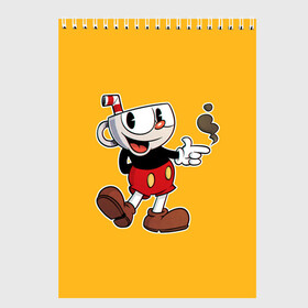 Скетчбук с принтом CUPHEAD КАПХЕД в Рязани, 100% бумага
 | 48 листов, плотность листов — 100 г/м2, плотность картонной обложки — 250 г/м2. Листы скреплены сверху удобной пружинной спиралью | Тематика изображения на принте: art | cartoon | cup | cuphead | devil | dice | game | king | mugman | the | арт | бос | босс | голова | демон | дьявол | игра | капхед | магмен | мультик | мультфильм | платформер | чаша | чашка | человек | черт