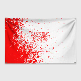 Флаг-баннер с принтом cannibal corpse в Рязани, 100% полиэстер | размер 67 х 109 см, плотность ткани — 95 г/м2; по краям флага есть четыре люверса для крепления | cannibal | cannibal corpse | cannibal corpse butchered at birth | cannibal corpse eaten back to life | cannibal corpse hammer smashed face | corpse | death metal | металл | пластинки с металлическим лезвием | рок | труп каннибала