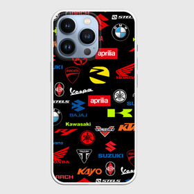 Чехол для iPhone 13 Pro с принтом Motorcycle pattern | Мото паттерн (Z) в Рязани,  |  | aprilia | arch | bajaj | bike | bikers | ducati | kayo | ktm | moto | moto logo | moto pattern | motorcycle | pattern | r1 | sport | vespa | yanaha | априлиа | арч | байк | байкер | бмв | бренд | веспа | ктм | марка | мото | мото лого | мото пат