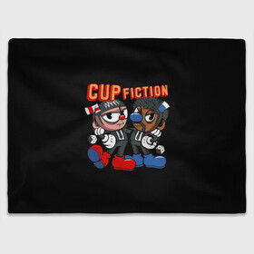 Плед 3D с принтом CUP FICTION в Рязани, 100% полиэстер | закругленные углы, все края обработаны. Ткань не мнется и не растягивается | art | cartoon | cup | cuphead | devil | dice | fiction | game | king | mugman | pulp | the | арт | бос | босс | голова | демон | дьявол | игра | капхед | криминальное | магмен | мультик | мультфильм | платформер | чаша | чашка | человек | черт 