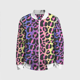 Детский бомбер 3D с принтом Neon Leopard Pattern в Рязани, 100% полиэстер | застегивается на молнию, по бокам два кармана без застежек, мягкие манжеты, по низу бомбера и на воротнике — эластичная резинка | africa | afrika | gradient | summer | tropical | африка | африканский узор | градиент | леопард | леопардовый узор | лето | неон | неоновое свечение | паттерт | пятна | разные цвета | саванна | тропики | тропический узор