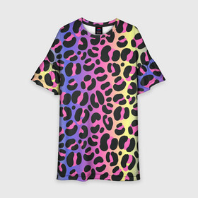 Детское платье 3D с принтом Neon Leopard Pattern в Рязани, 100% полиэстер | прямой силуэт, чуть расширенный к низу. Круглая горловина, на рукавах — воланы | africa | afrika | gradient | summer | tropical | африка | африканский узор | градиент | леопард | леопардовый узор | лето | неон | неоновое свечение | паттерт | пятна | разные цвета | саванна | тропики | тропический узор