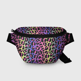 Поясная сумка 3D с принтом Neon Leopard Pattern в Рязани, 100% полиэстер | плотная ткань, ремень с регулируемой длиной, внутри несколько карманов для мелочей, основное отделение и карман с обратной стороны сумки застегиваются на молнию | africa | afrika | gradient | summer | tropical | африка | африканский узор | градиент | леопард | леопардовый узор | лето | неон | неоновое свечение | паттерт | пятна | разные цвета | саванна | тропики | тропический узор