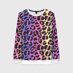 Женский свитшот 3D с принтом Neon Leopard Pattern в Рязани, 100% полиэстер с мягким внутренним слоем | круглый вырез горловины, мягкая резинка на манжетах и поясе, свободная посадка по фигуре | africa | afrika | gradient | summer | tropical | африка | африканский узор | градиент | леопард | леопардовый узор | лето | неон | неоновое свечение | паттерт | пятна | разные цвета | саванна | тропики | тропический узор