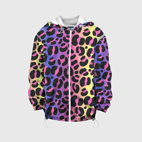 Детская куртка 3D с принтом Neon Leopard Pattern в Рязани, 100% полиэстер | застежка — молния, подол и капюшон оформлены резинкой с фиксаторами, по бокам — два кармана без застежек, один потайной карман на груди, плотность верхнего слоя — 90 г/м2; плотность флисового подклада — 260 г/м2 | Тематика изображения на принте: africa | afrika | gradient | summer | tropical | африка | африканский узор | градиент | леопард | леопардовый узор | лето | неон | неоновое свечение | паттерт | пятна | разные цвета | саванна | тропики | тропический узор